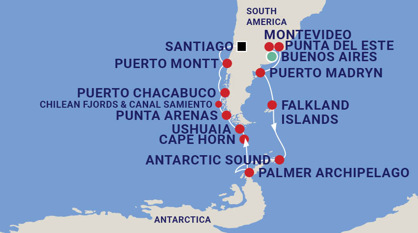 Antarctica and South America Cruise Map