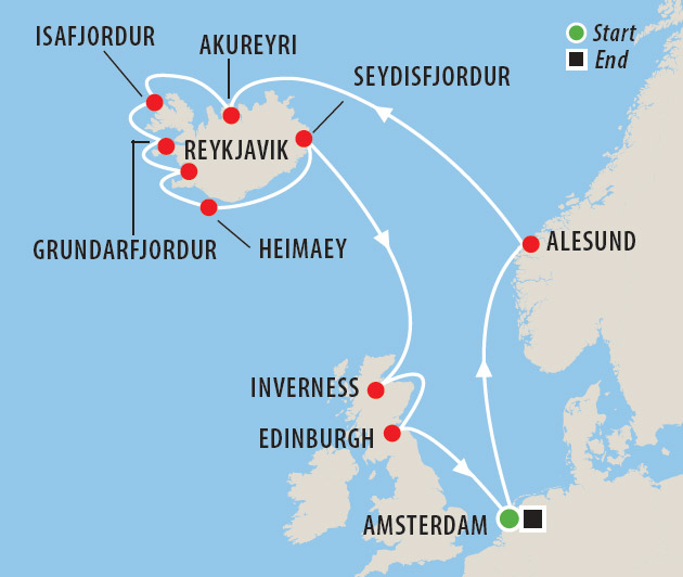 Best of Iceland, Norway and Scotland Cruise Map