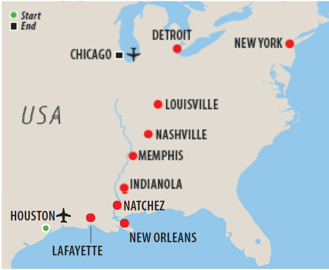 Blues Music Tour of America with Jules Boult Map