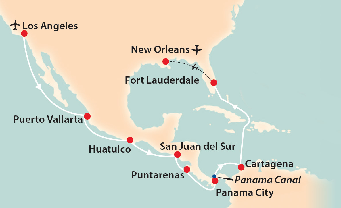 Exploration of New Orleans, Central America & Panama Canal Map