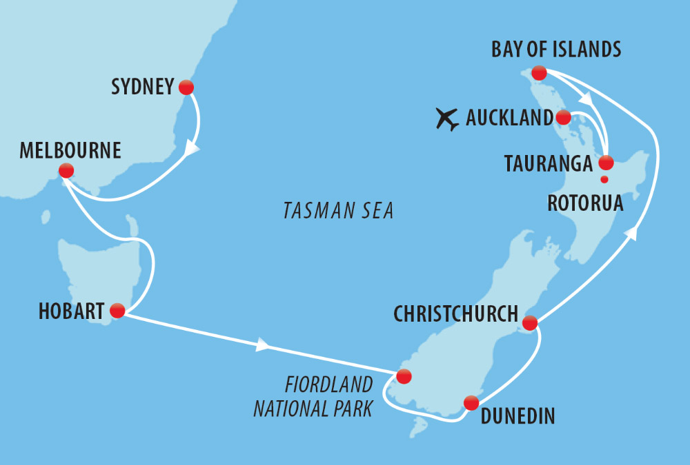 Cycle & Cruise Australia & New Zealand Map