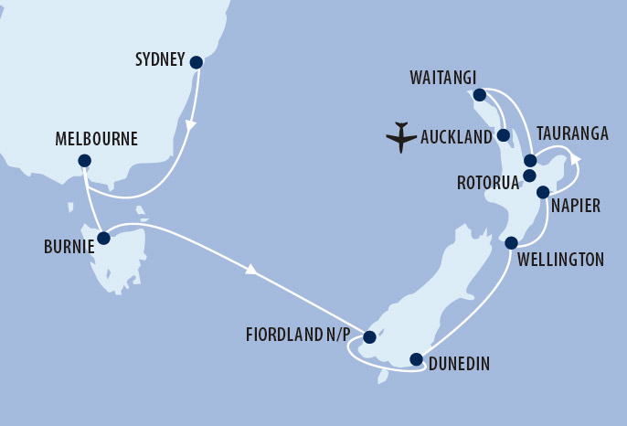 Cycle & Cruise Australia & New Zealand Map