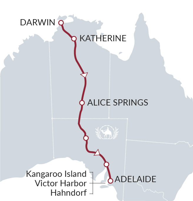 The Ghan, Kangaroo Island & Darwin Escape Map