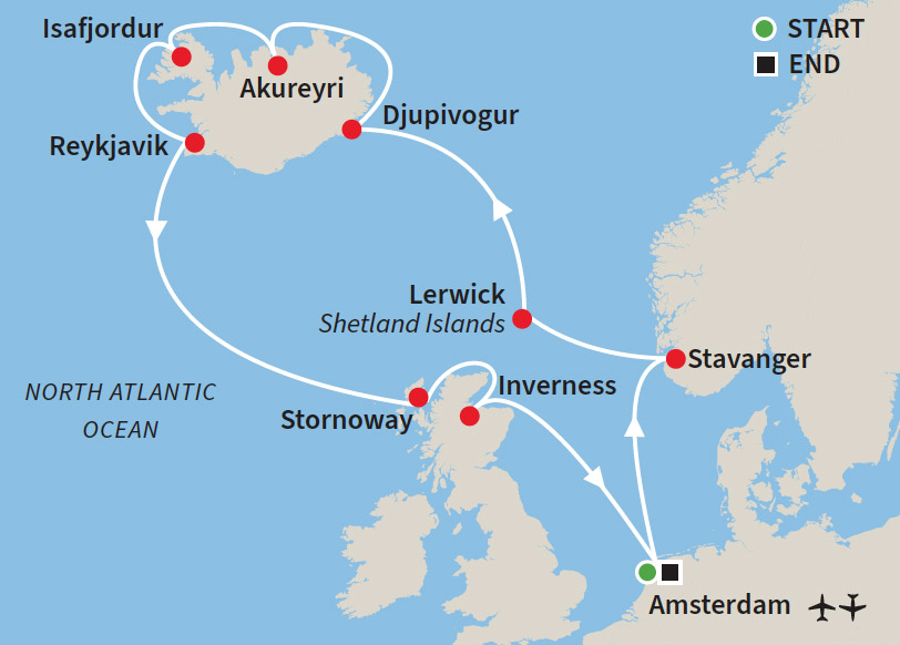 Iceland, Norway and Scotland Cruise Map