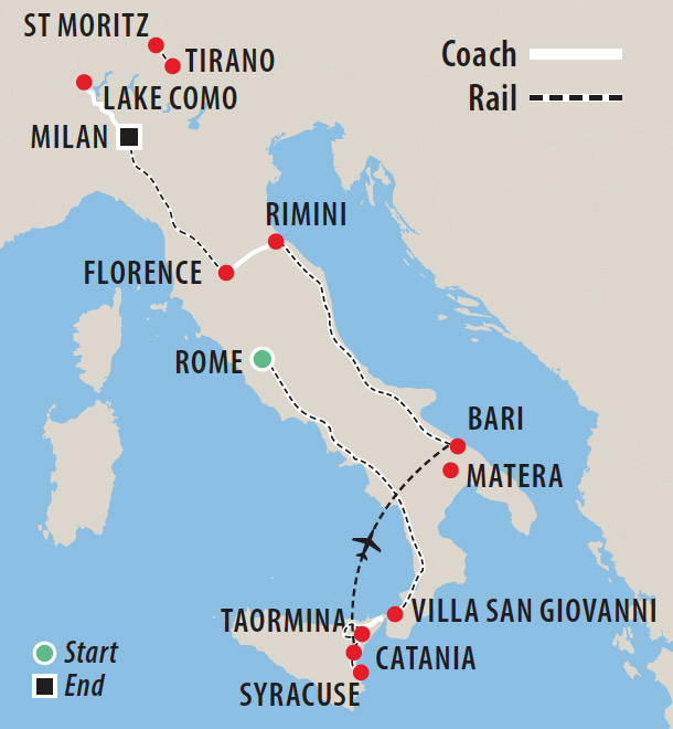 Rail & Coach Exploration of Italy Map