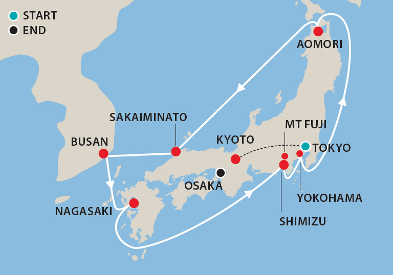 Cherry Blossom Cruise & Tour of Japan with Deryn Thorpe Map