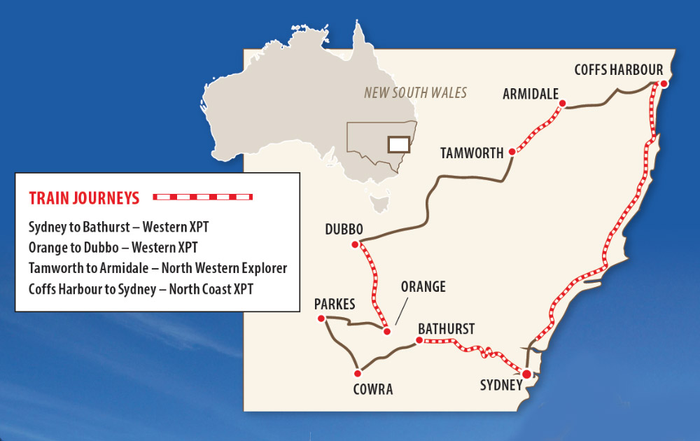 Rail & Coach exploration of NSW Map