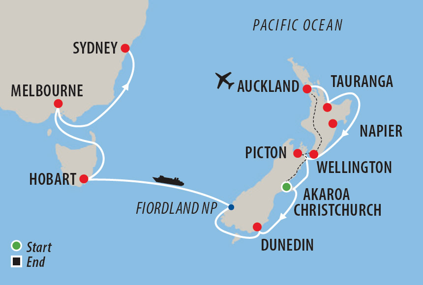 Rail Journeys of Australia and New Zealand Cruise Map