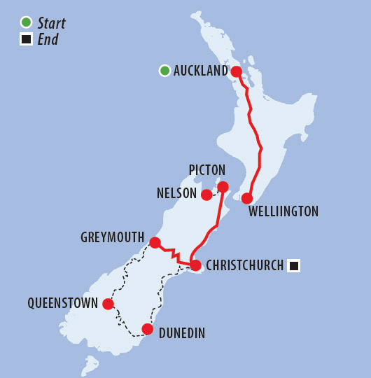 Rail & Coach Exploration of New Zealand Map