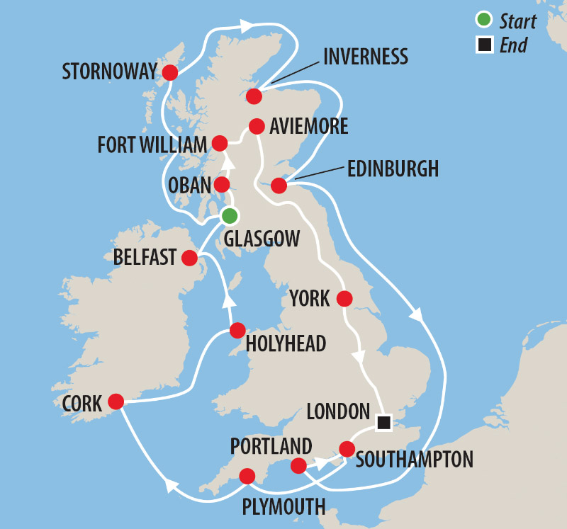 Rail Journeys of Britain Tour & Cruise  Map