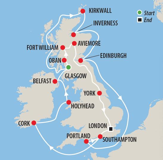 Rail Journeys of Britain Tour & Cruise  Map