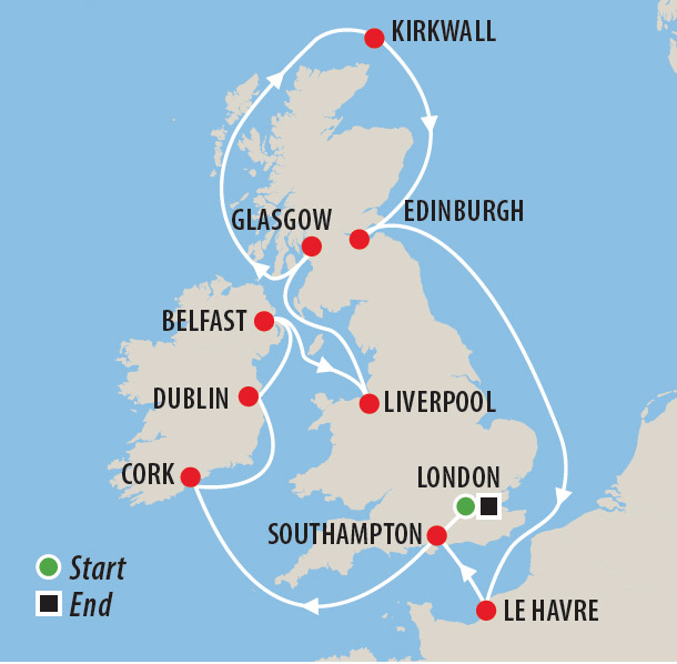 Celtic Cruise of Britain & Ireland Map