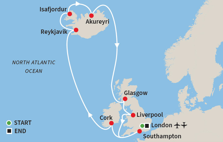 Iceland, England, Ireland and Scotland Cruise with Lyne Hirsch  Map