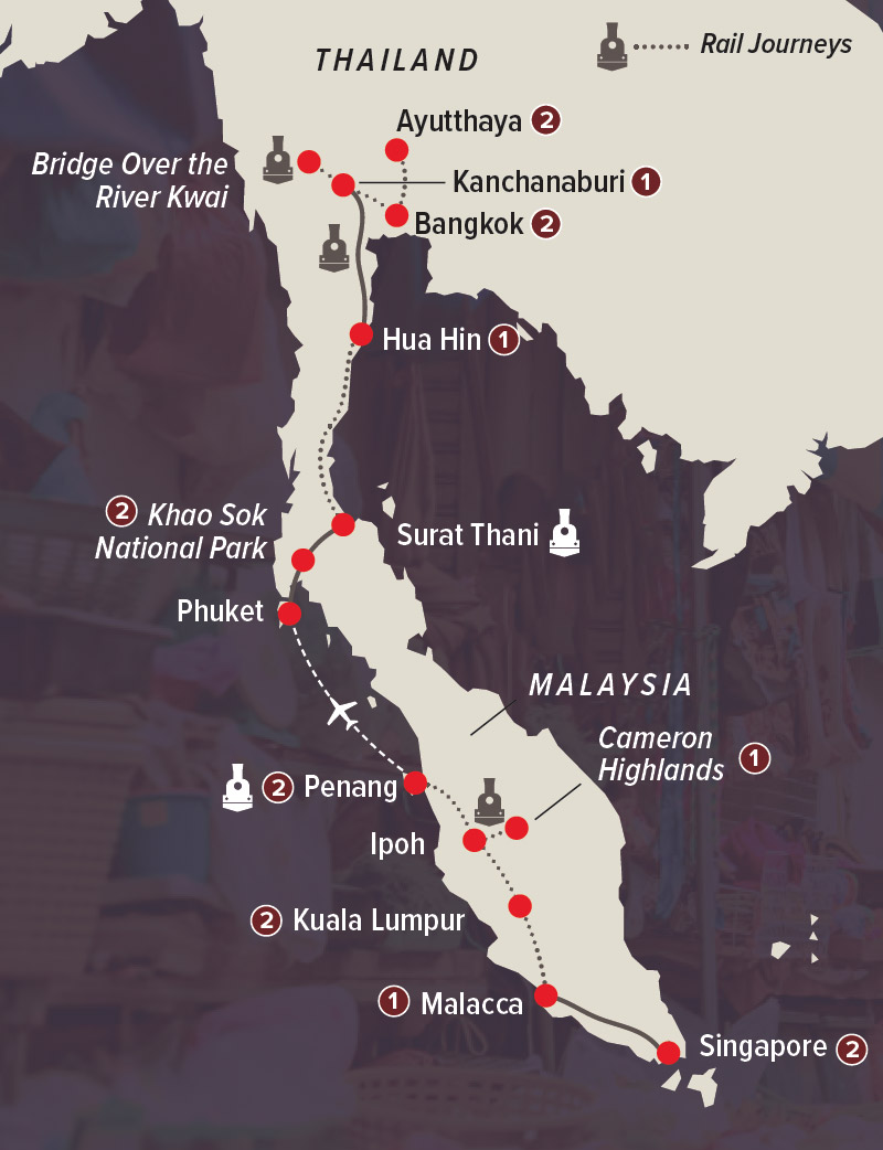 Singapore to Bangkok by Rail Map