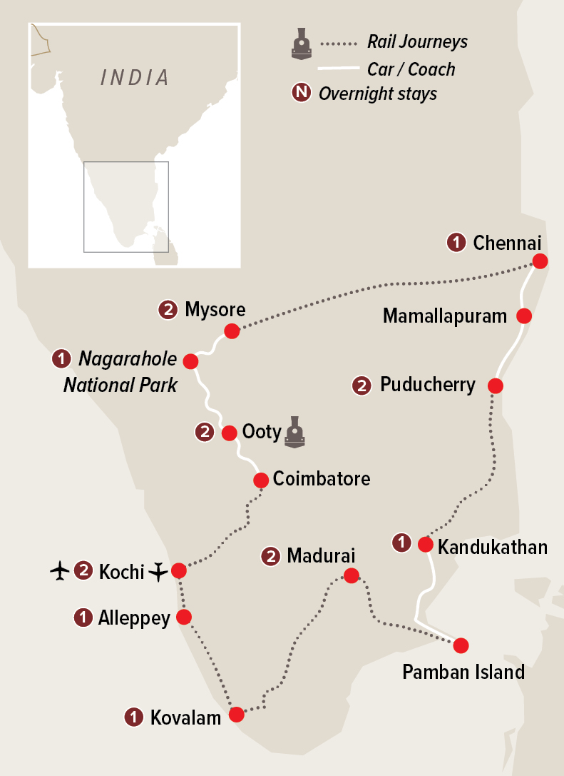 Classic South India by Rail Map