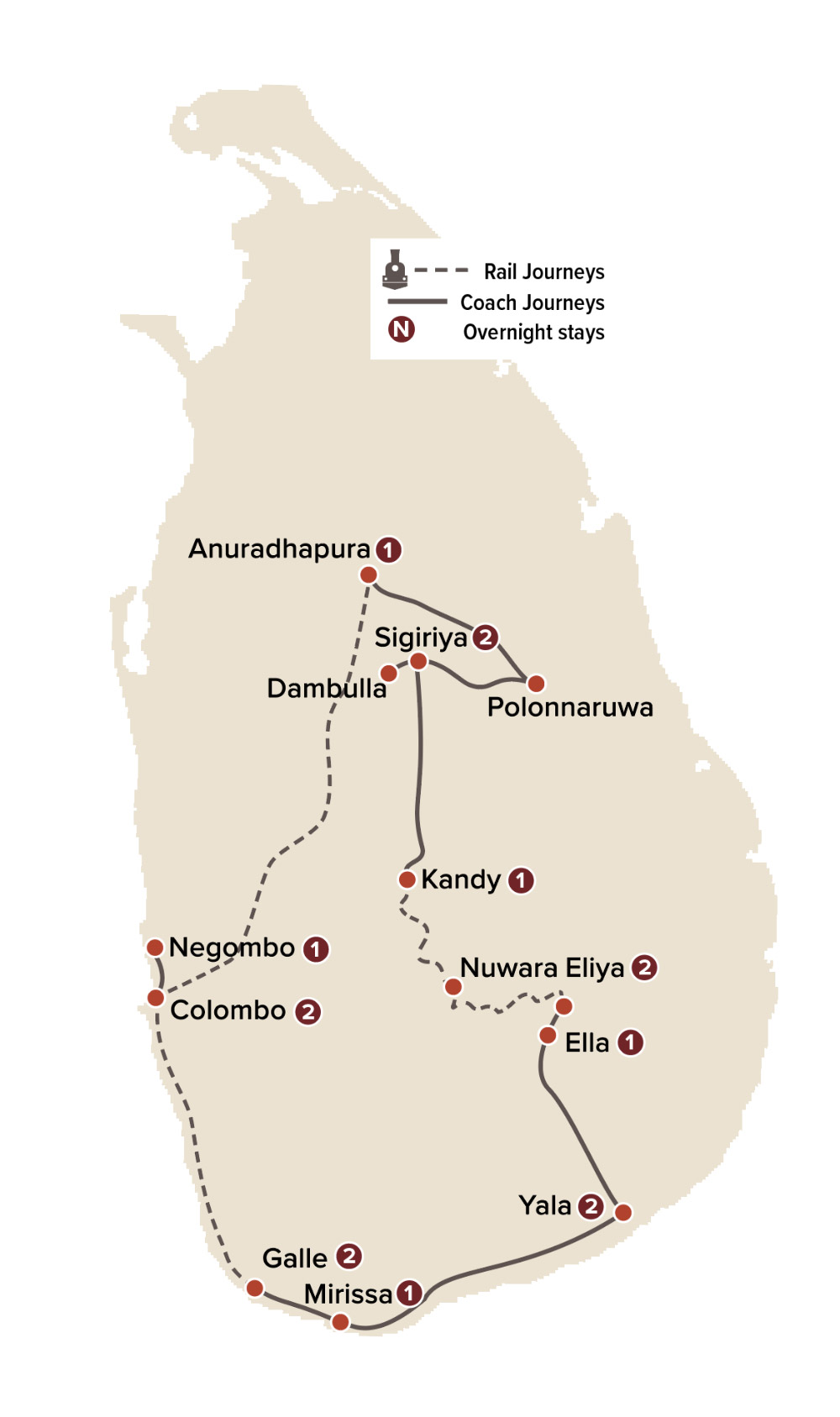 Sri Lanka Discovery by Rail Map