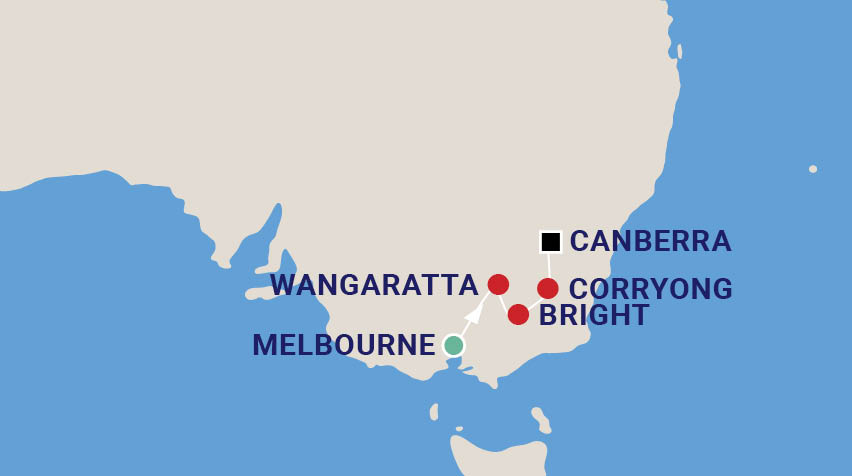 Music Tour of Victoria & Canberra including the Mountaingrass Music Festival Map