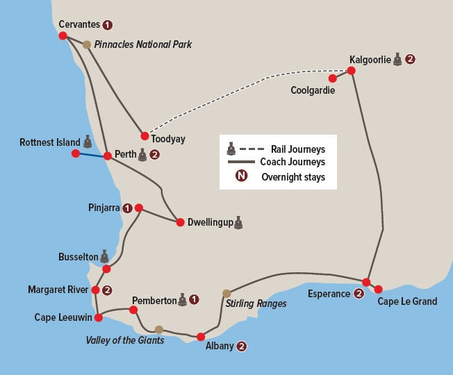 Western Australia Railways and Wildflowers Tour Map