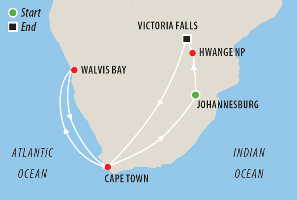 Natural Wonders of Southern Africa Cruise & Tour Map